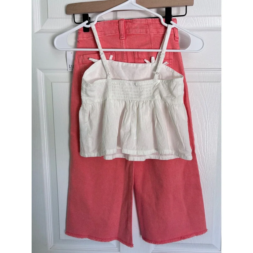 Gap Kids 2pc Outfit Set Size 6 Coral Pink High Stride Jeans White Peplum Top NWT